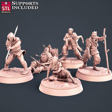 3D Printed STL Miniatures Injured Villagers Set 28 - 32mm War Gaming D&D (Online Only)