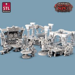 3D Printed STL Miniatures Inn Tavern Set Fantasy NPC 28mm - 32mm War Gaming D&D (Online Only)