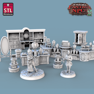 3D Printed STL Miniatures Jewelers Set Fantasy NPC 2 | 28 - 32mm War Gaming D&D (Online Only)