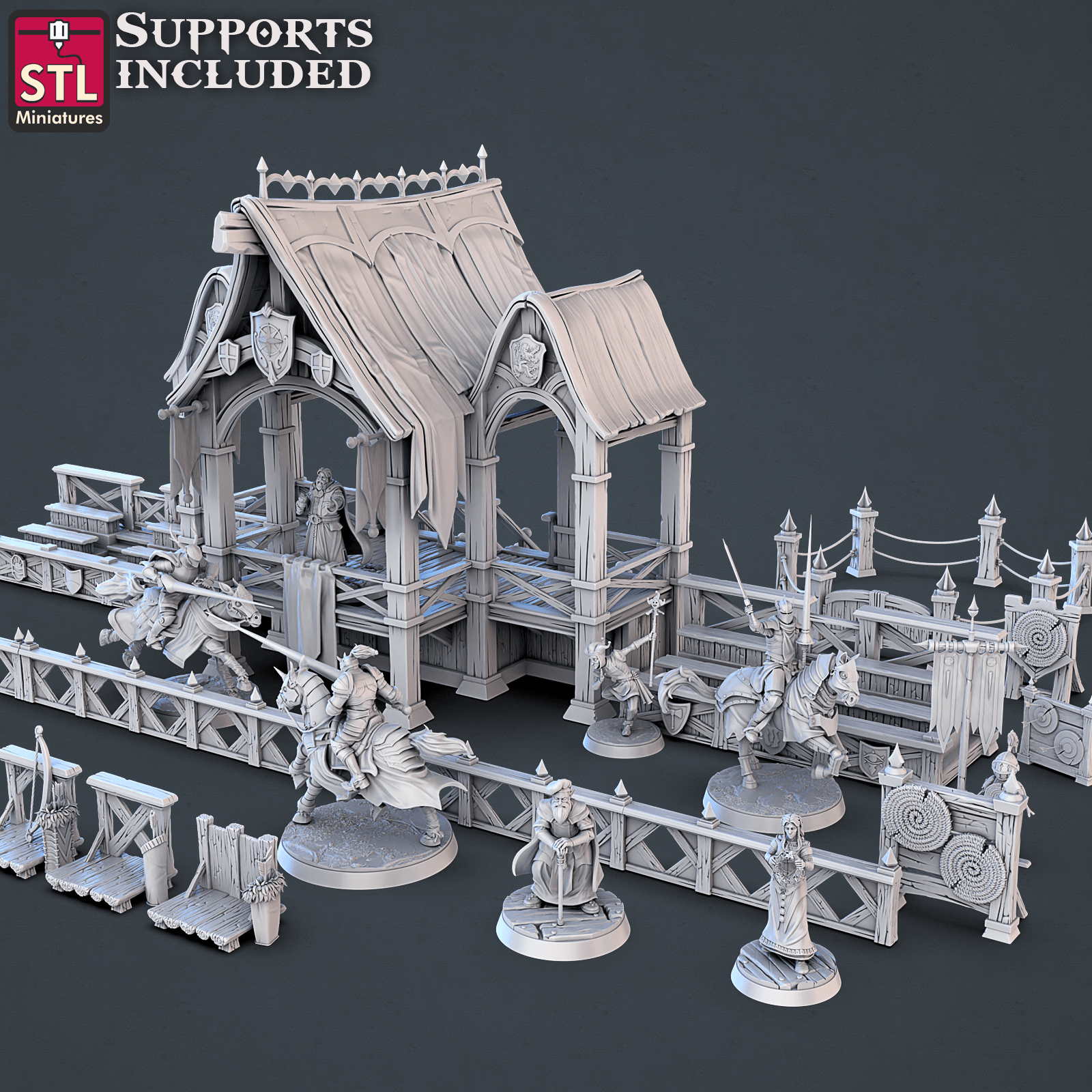 3D Printed STL Miniatures Jousting Set 28mm - 32mm War Gaming D&D (Online Only)