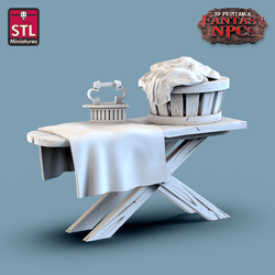3D Printed STL Miniatures Laundry Set Fantasy NPC 28mm - 32mm War Gaming D&D (Online Only)