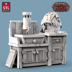 3D Printed STL Miniatures Laundry Set Fantasy NPC 28mm - 32mm War Gaming D&D (Online Only)