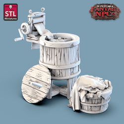 3D Printed STL Miniatures Laundry Set Fantasy NPC 28mm - 32mm War Gaming D&D (Online Only)