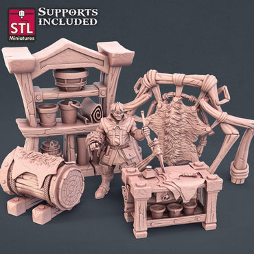 3D Printed STL Miniatures Leather Worker Set 28mm - 32mm War Gaming D&D (Online Only)