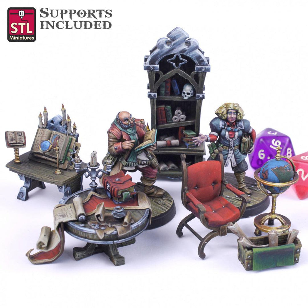 3D Printed STL Miniatures Librarian Set 28mm - 32mm War Gaming D&D (Online Only)