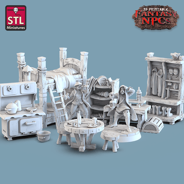 3D Printed STL Miniatures Lighthouse Keeper Set Fantasy NPC 28mm - 32mm War Gaming D&D (Online Only)