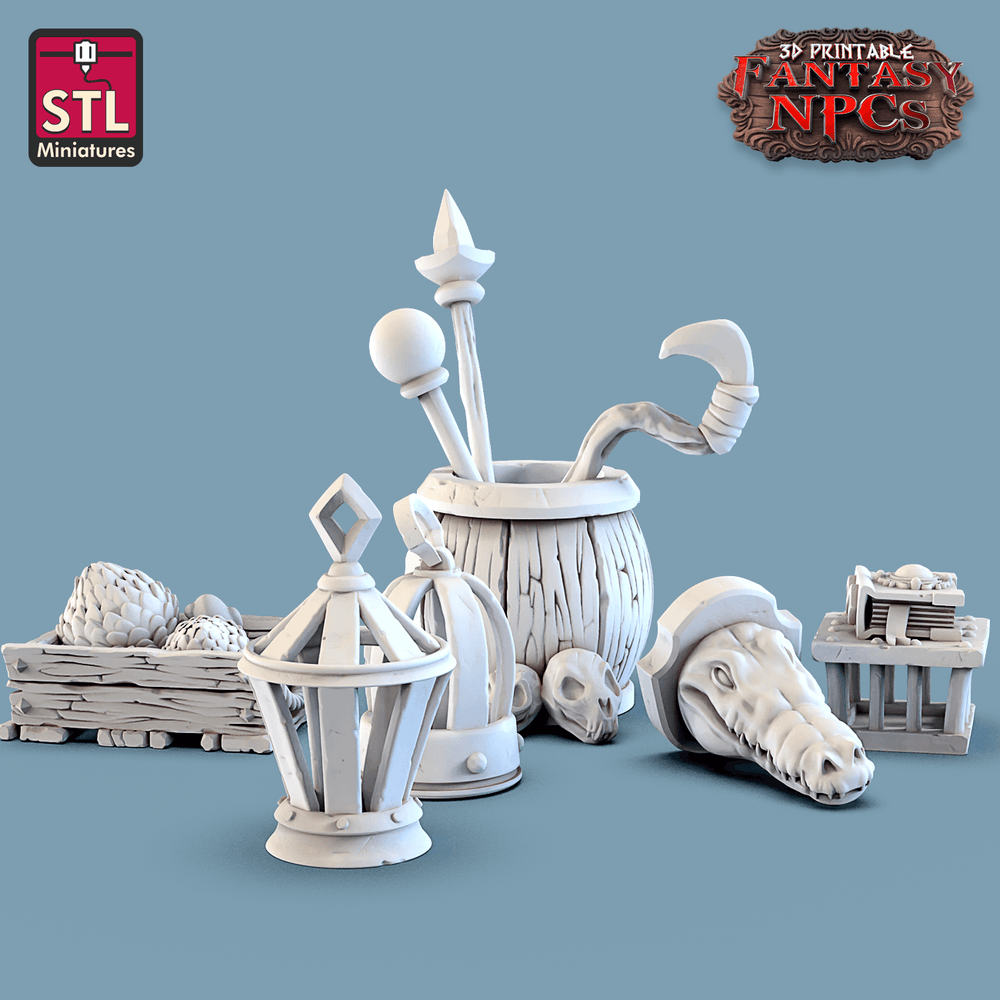 3D Printed STL Miniatures Magic Item Vendor Set Fantasy NPC 28mm - 32mm War Gaming D&D (Online Only)