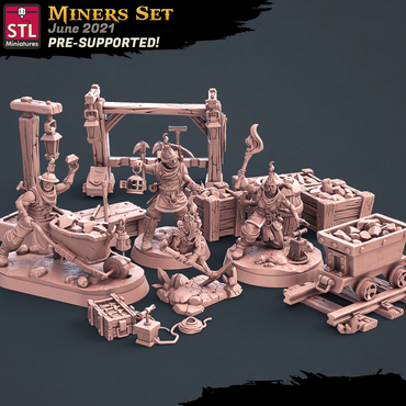 3D Printed STL Miniatures Miners Set 28 - 32mm War Gaming D&D (Online Only)