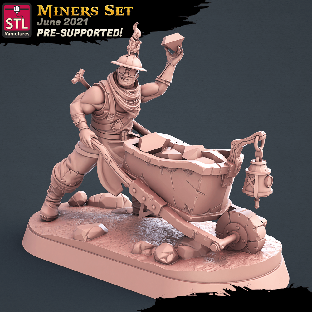 3D Printed STL Miniatures Miners Set 28 - 32mm War Gaming D&D (Online Only)