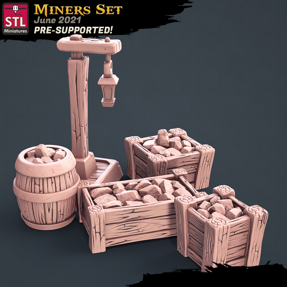 3D Printed STL Miniatures Miners Set 28 - 32mm War Gaming D&D (Online Only)