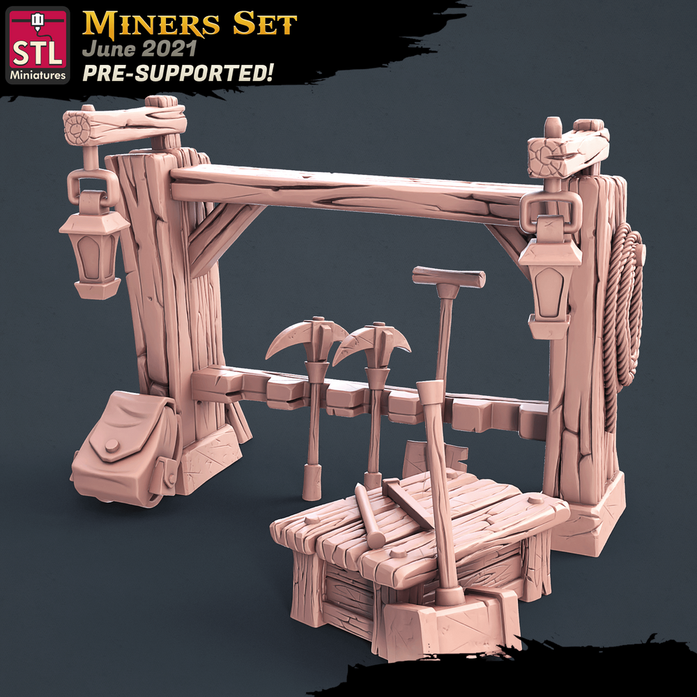 3D Printed STL Miniatures Miners Set 28 - 32mm War Gaming D&D (Online Only)