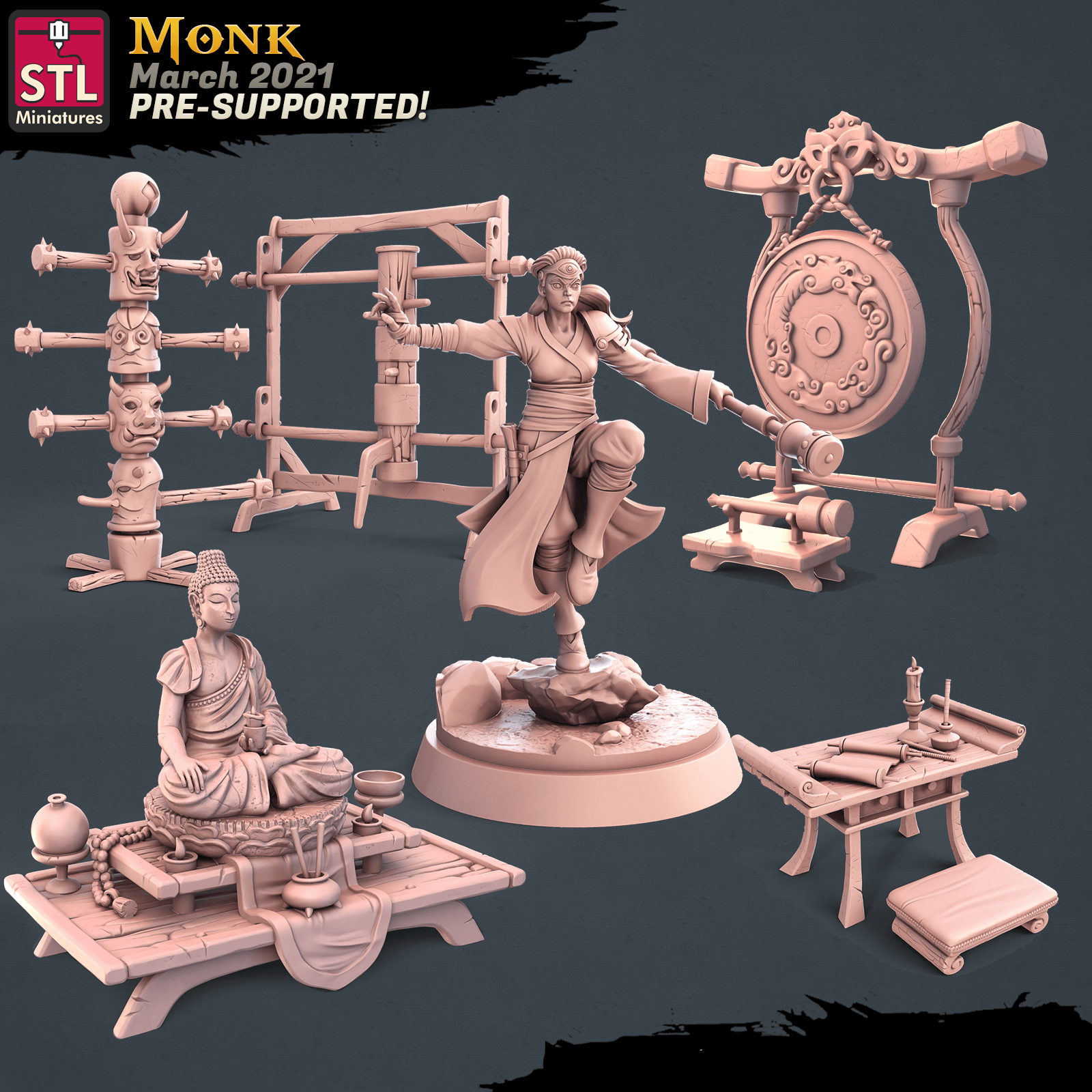 3D Printed STL Miniatures Monk Set 28 - 32mm War Gaming D&D (Online Only)