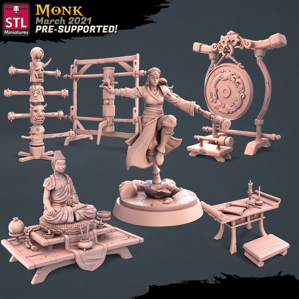 3D Printed STL Miniatures Monk Set 28 - 32mm War Gaming D&D (Online Only)