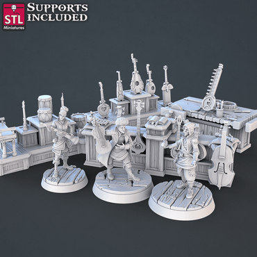 3D Printed STL Miniatures Music Store Set | 28 - 32mm War Gaming D&D (Online Only)