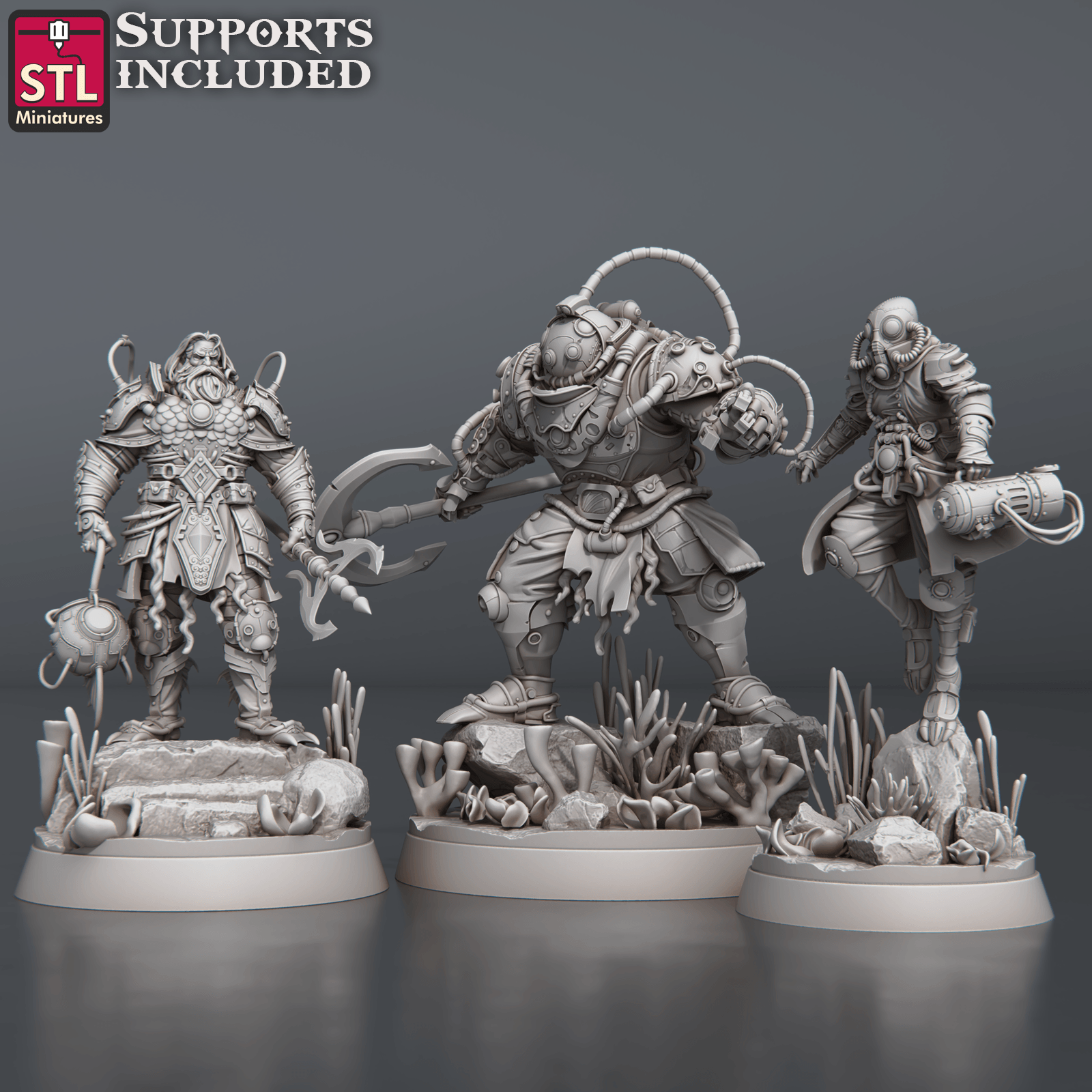 3D Printed STL Miniatures NeverDawn Dark Waters Set 28 - 32mm War Gaming D&D (Online Only)