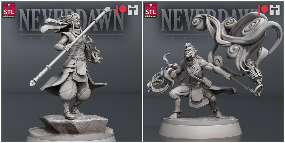 3D Printed STL Miniatures Neverdawn Pyromancers Set 28 - 32mm War Gaming D&D (Online Only)