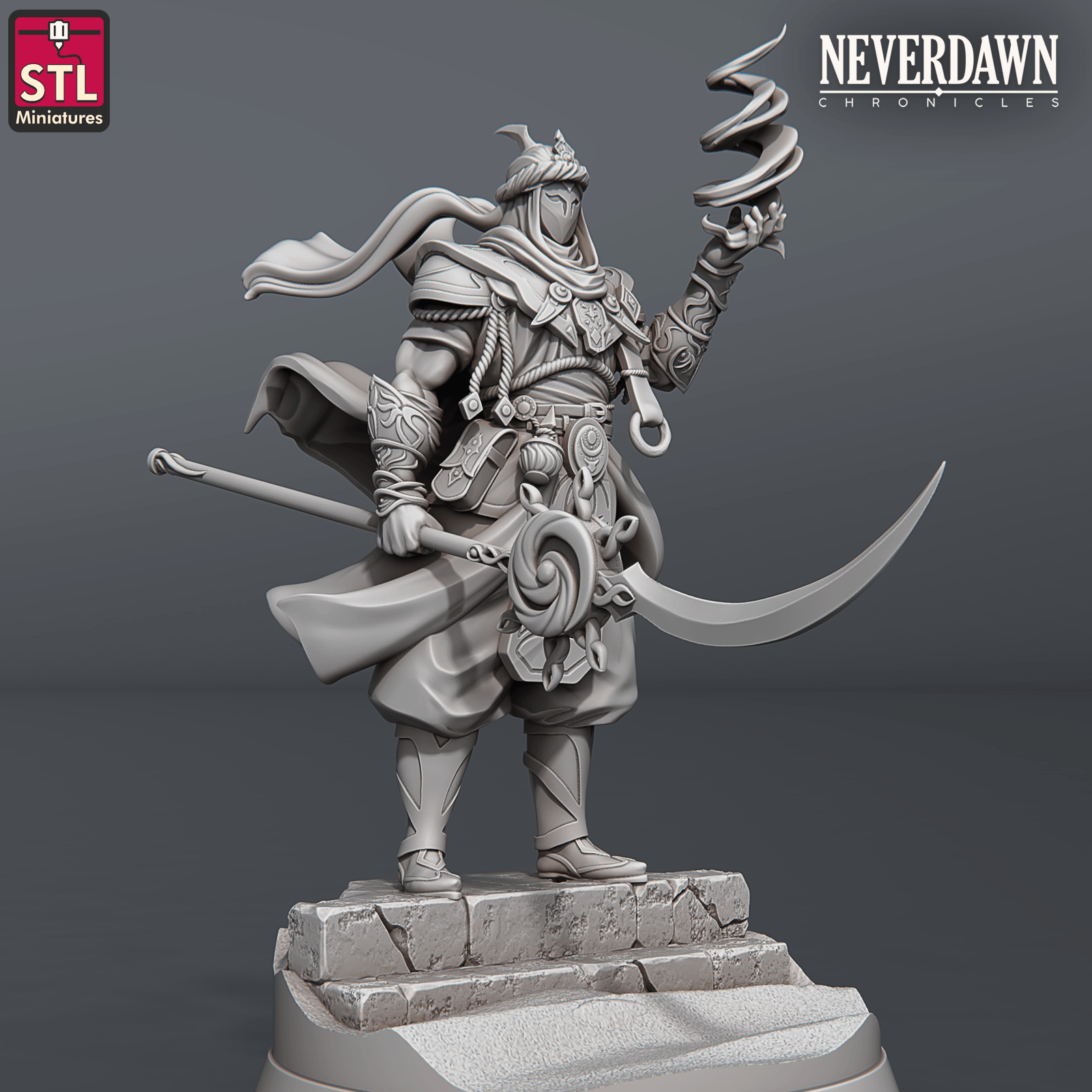 3D Printed STL Miniatures Neverdawn Red Sand Prince 28 - 32mm War Gaming D&D (Online Only)