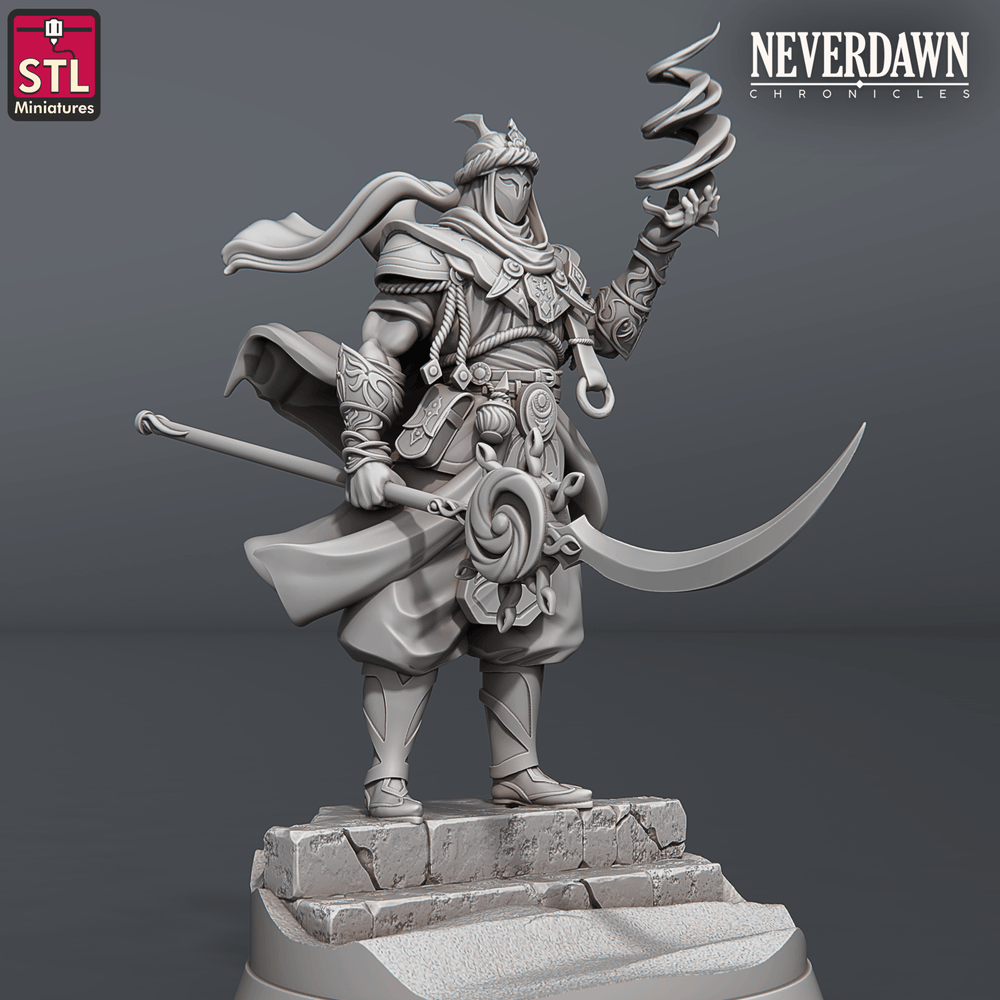 3D Printed STL Miniatures Neverdawn Red Sand Prince 28 - 32mm War Gaming D&D (Online Only)