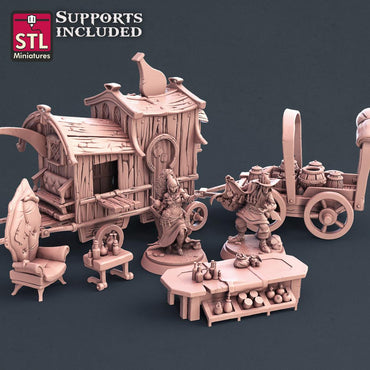3D Printed STL Miniatures Potion Vendor Set 28mm - 32mm War Gaming D&D (Online Only)