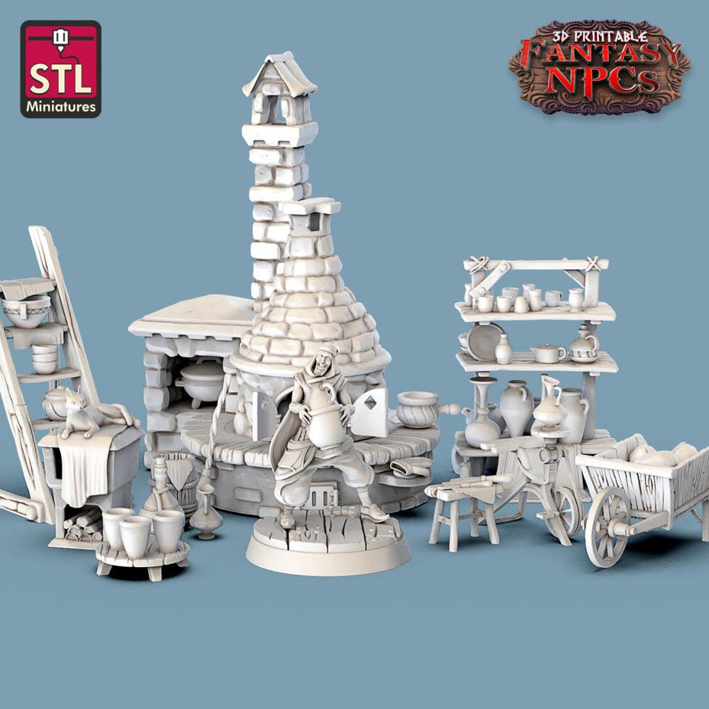 3D Printed STL Miniatures Potter Set Fantasy NPC 28mm - 32mm War Gaming D&D (Online Only)