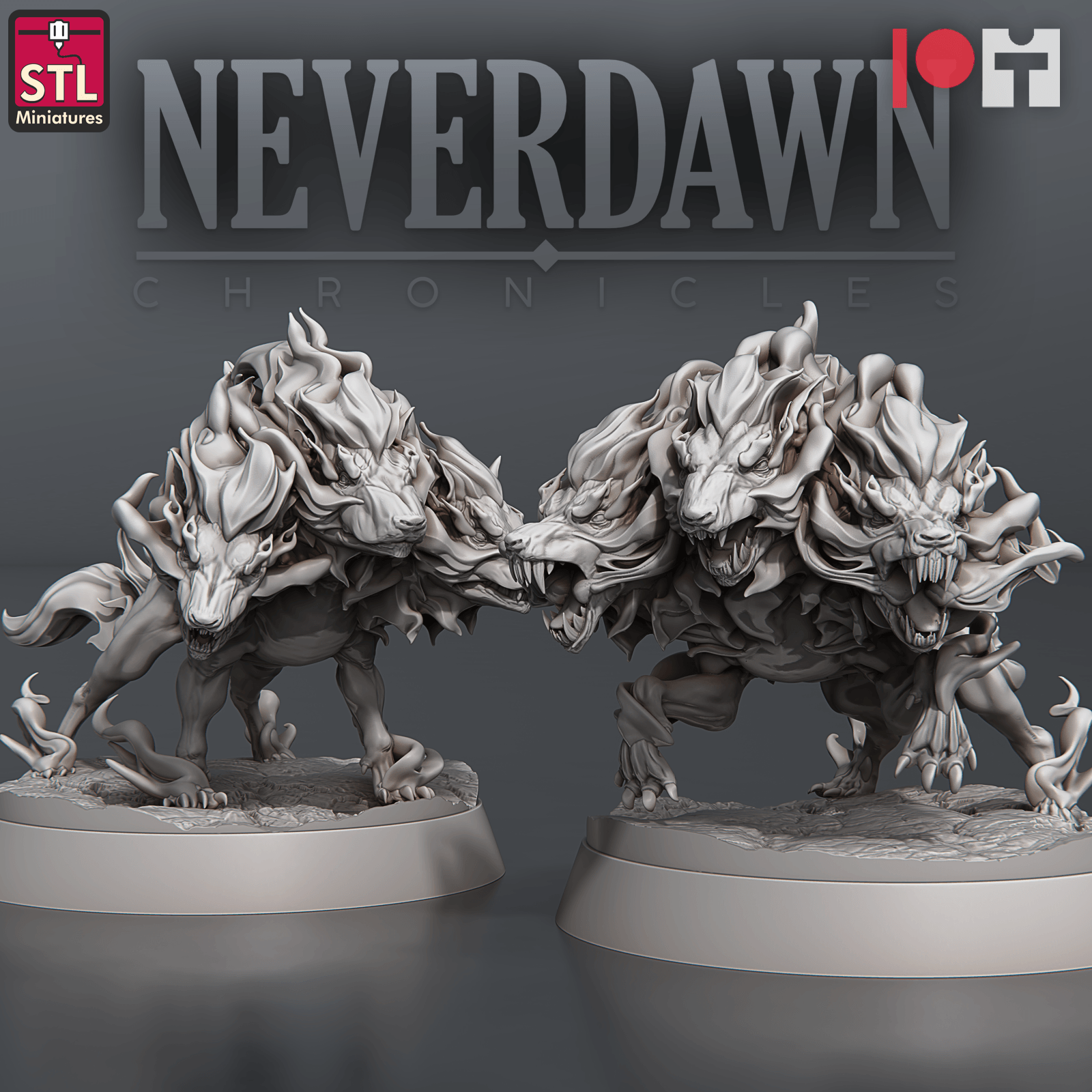 3D Printed STL Miniatures Pyromancers Cerberus 28 - 32mm War Gaming D&D (Online Only)