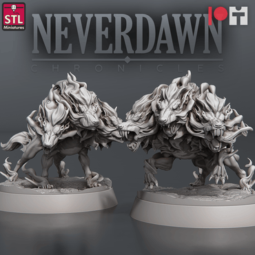3D Printed STL Miniatures Pyromancers Cerberus 28 - 32mm War Gaming D&D (Online Only)