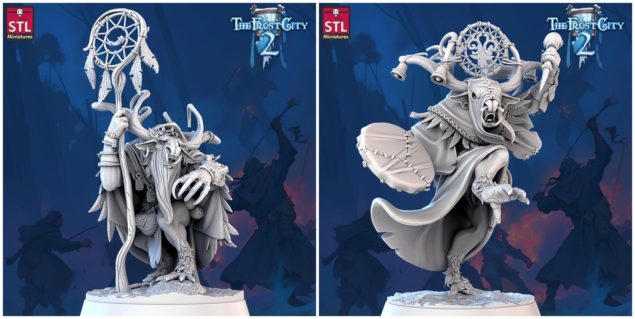 3D Printed STL Miniatures Rangifer Shamans The Frost City 2 28 - 32mm War Gaming D&D (Online Only)