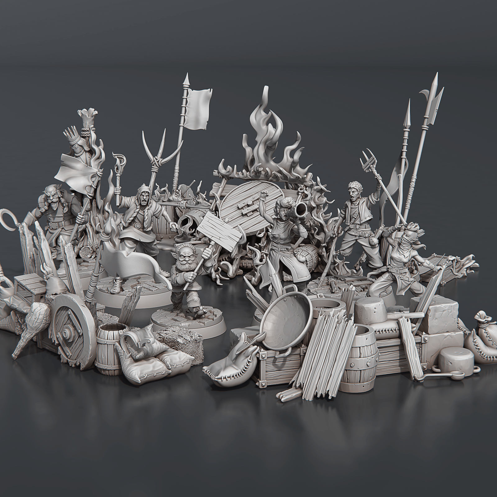 3D Printed STL Miniatures Riot Set 28 - 32mm War Gaming D&D (Online Only)