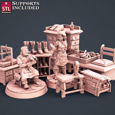 3D Printed STL Miniatures Shoemakers Set 28 - 32mm War Gaming D&D (Online Only)