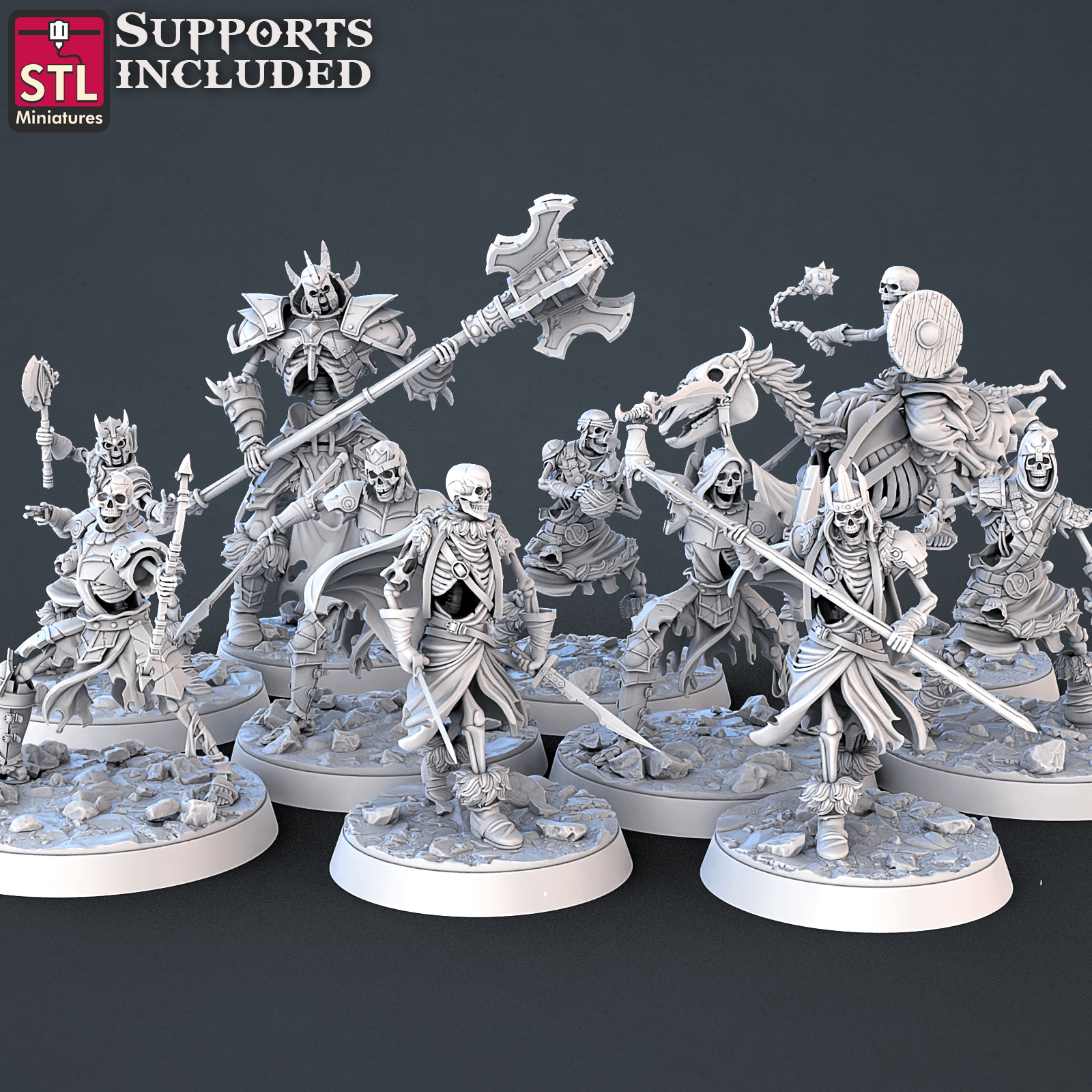 3D Printed STL Miniatures Skeletons Set 28mm - 32mm War Gaming D&D (Online Only)