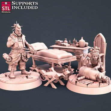 3D Printed STL Miniatures Tattoo Artist Set 28 - 32mm War Gaming D&D (Online Only)