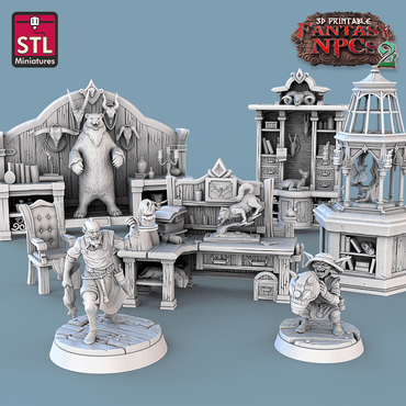 3D Printed STL Miniatures Taxidermist Set Fantasy NPC 2 | 28 - 32mm War Gaming D&D (Online Only)