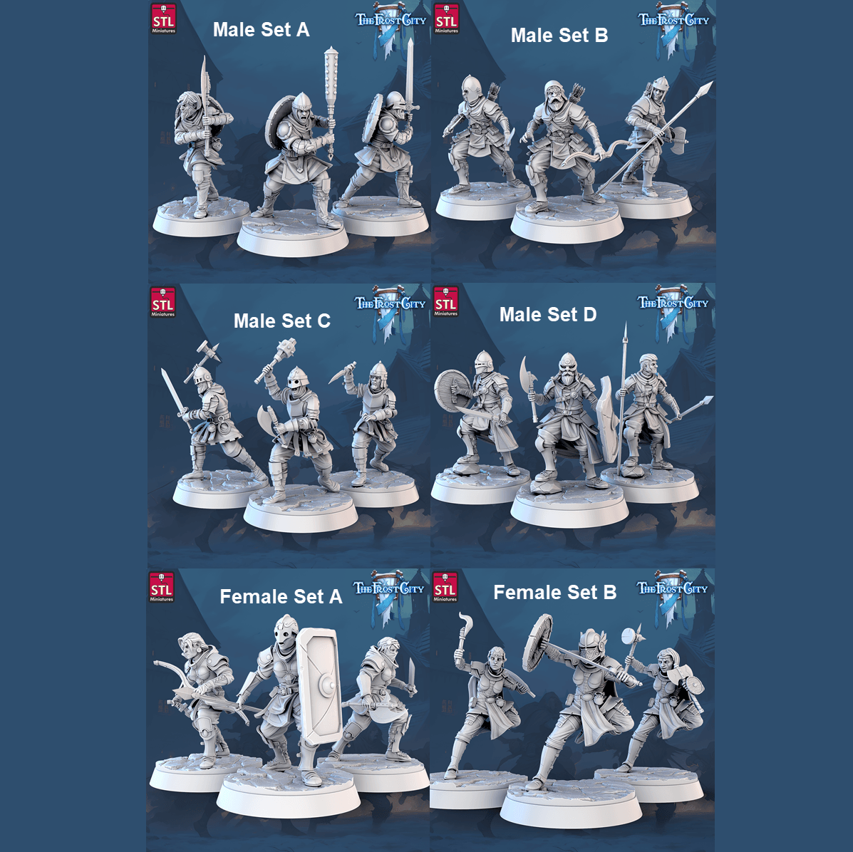 3D Printed STL Miniatures The Frost City Army Knights - Modular 28 - 32mm War Gaming D&D (Online Only)