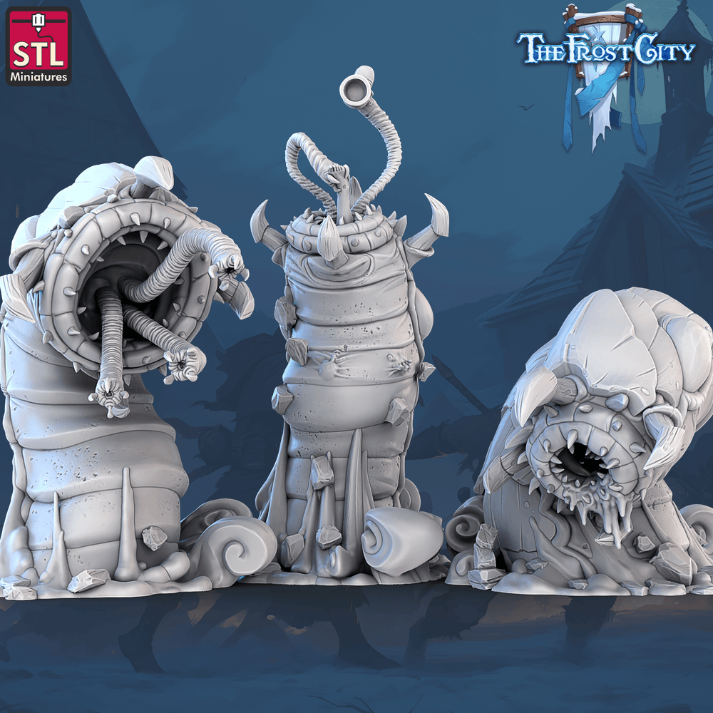 3D Printed STL Miniatures The Frost City Giants Worms 28 - 32mm War Gaming D&D (Online Only)