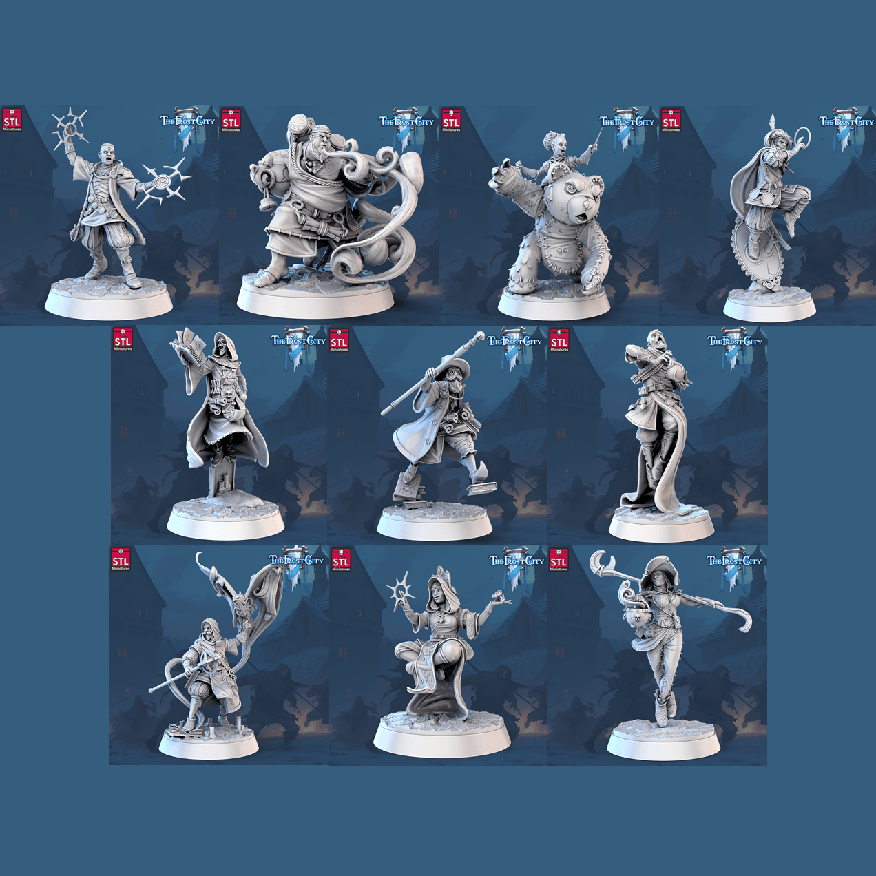 3D Printed STL Miniatures The Frost City Mages 28 - 32mm War Gaming D&D (Online Only)
