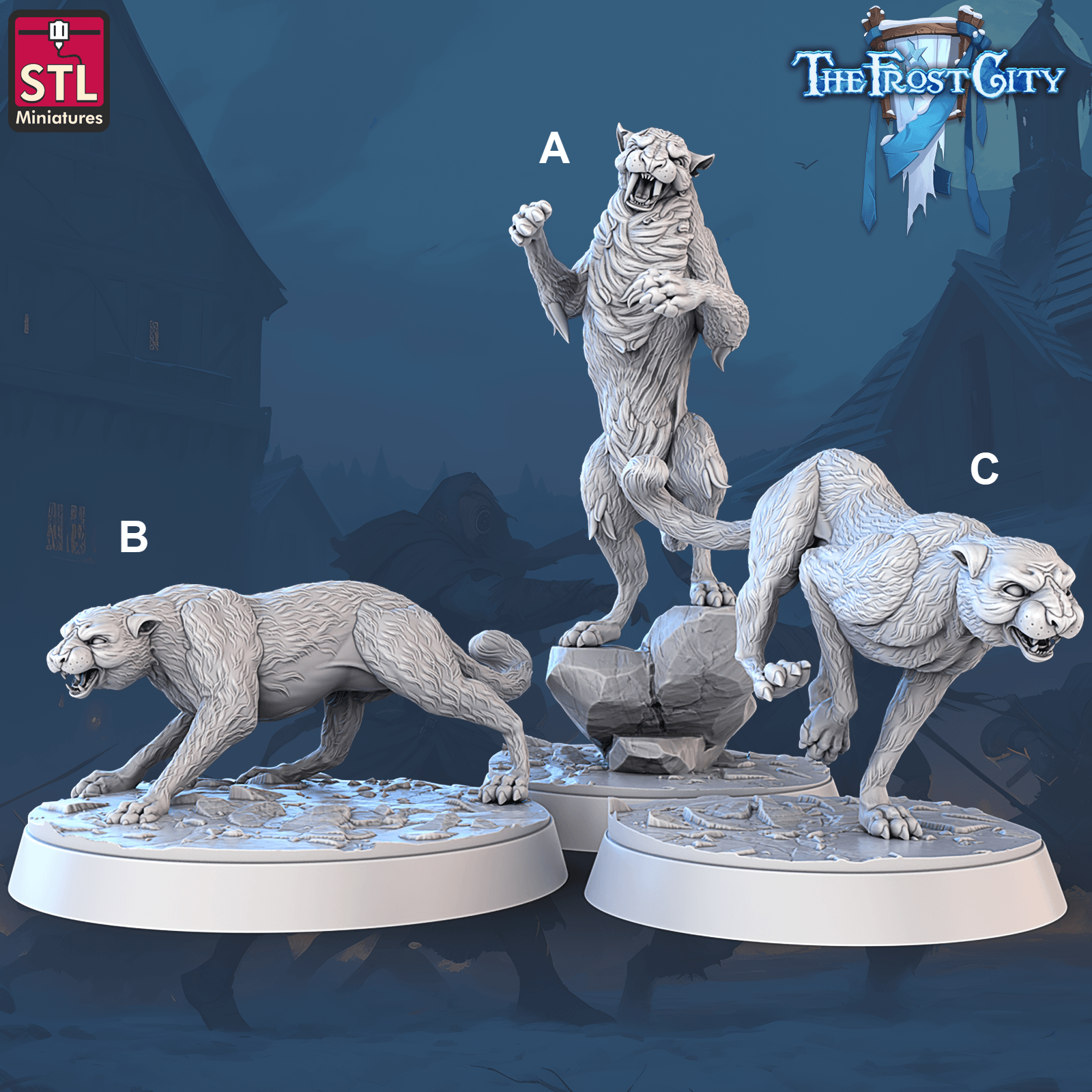 3D Printed STL Miniatures The Frost City Snow Leopards 28 - 32mm War Gaming D&D (Online Only)