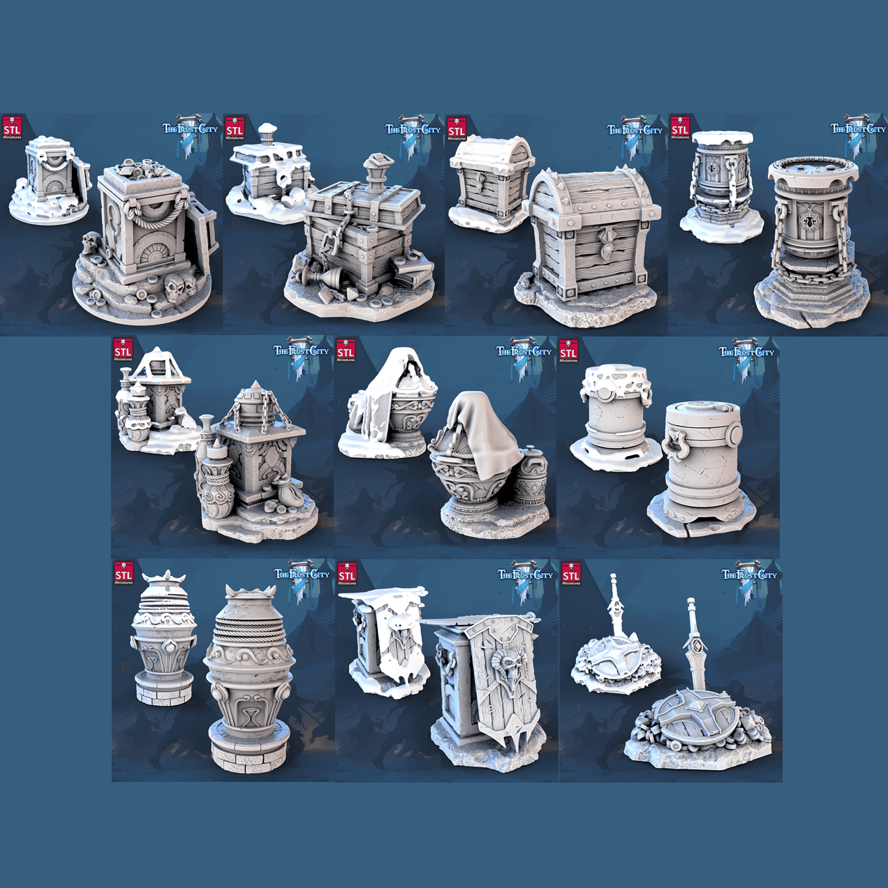 3D Printed STL Miniatures The Frost City Treasure Tokens 28 - 32mm War Gaming D&D (Online Only)