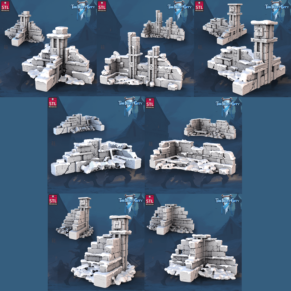 3D Printed STL Miniatures The Frost City Wall Set 28 - 32mm War Gaming D&D (Online Only)