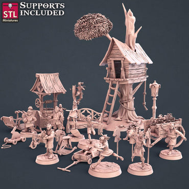 3D Printed STL Miniatures Townsfolks Vol 1 Set Fantasy NPC 2 | 28 - 32mm War Gaming D&D (Online Only)