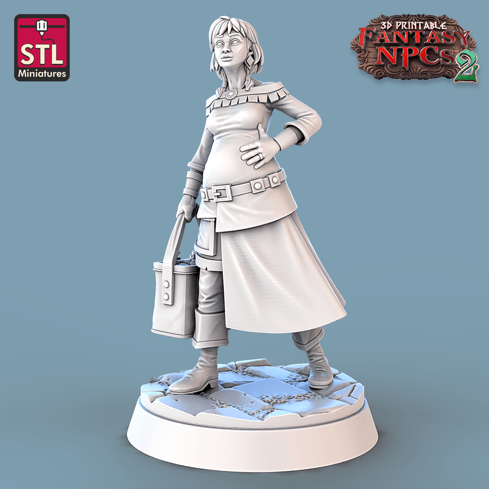 3D Printed STL Miniatures Townsfolks Vol 2 Set Fantasy NPC 2 | 28 - 32mm War Gaming D&D (Online Only)
