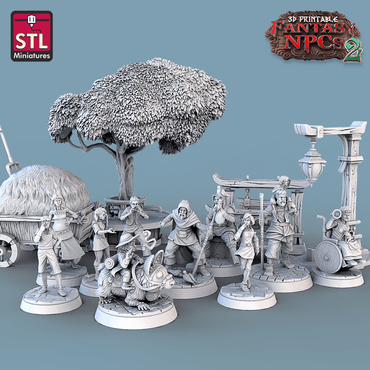 3D Printed STL Miniatures Townsfolks Vol 2 Set Fantasy NPC 2 | 28 - 32mm War Gaming D&D (Online Only)