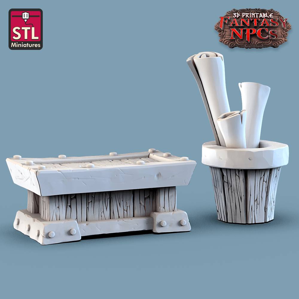 3D Printed STL Miniatures Weapons Merchant Set Fantasy NPC 28mm - 32mm War Gaming D&D (Online Only)