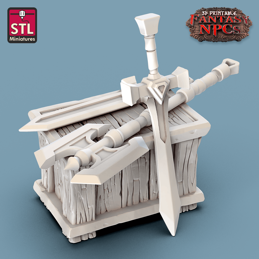 3D Printed STL Miniatures Weapons Merchant Set Fantasy NPC 28mm - 32mm War Gaming D&D (Online Only)