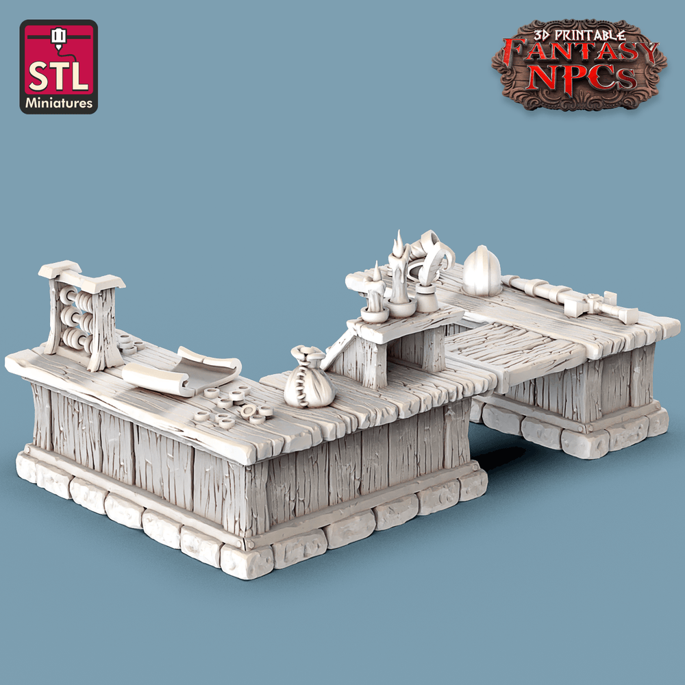 3D Printed STL Miniatures Weapons Merchant Set Fantasy NPC 28mm - 32mm War Gaming D&D (Online Only)