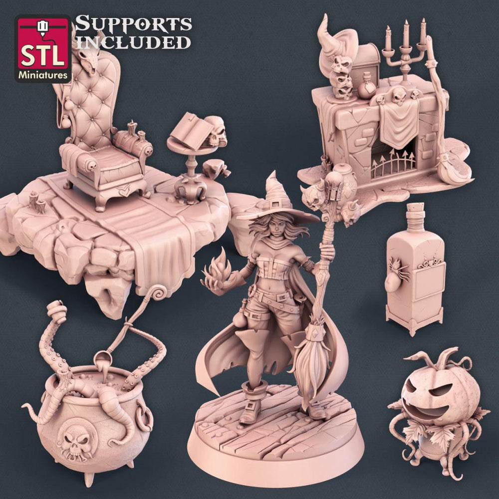 3D Printed STL Miniatures Witch Set 28mm - 32mm War Gaming D&D (Online Only)