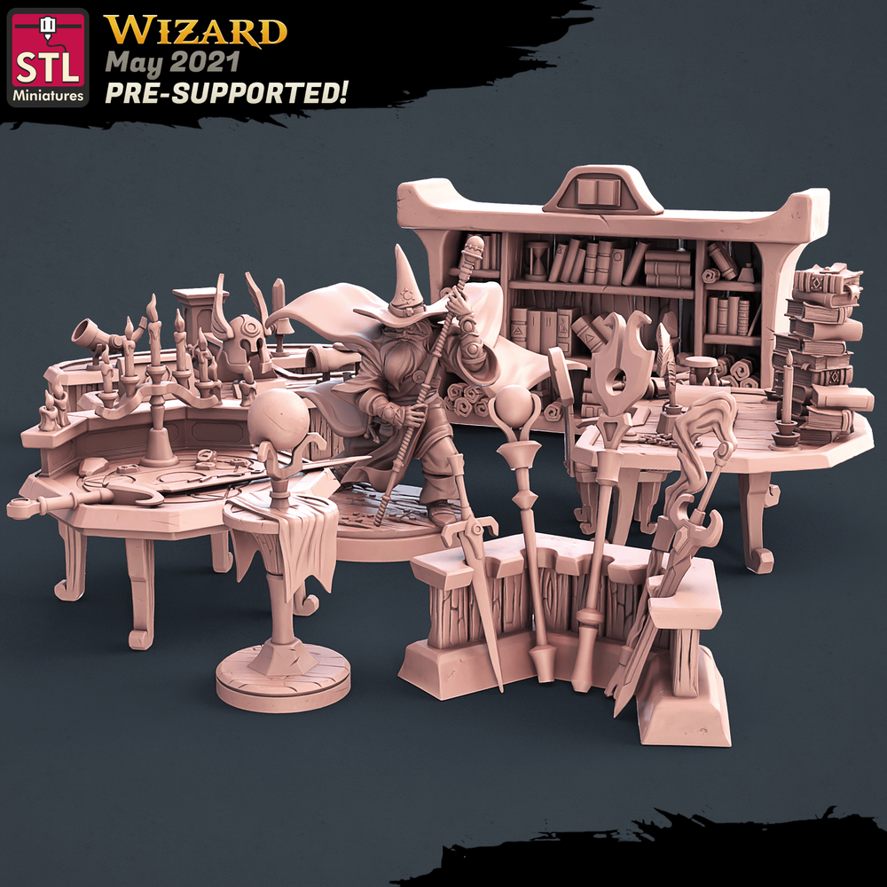 3D Printed STL Miniatures Wizard Set 28 - 32mm War Gaming D&D (Online Only)