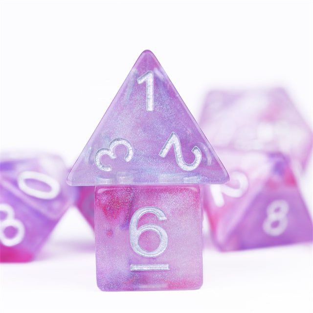 Resin Galaxy Purple 7-Dice Dnd Dice | Glitter w/Silver Numbers Set (Online Only)