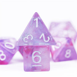Resin Galaxy Purple 7-Dice Dnd Dice | Glitter w/Silver Numbers Set (Online Only)