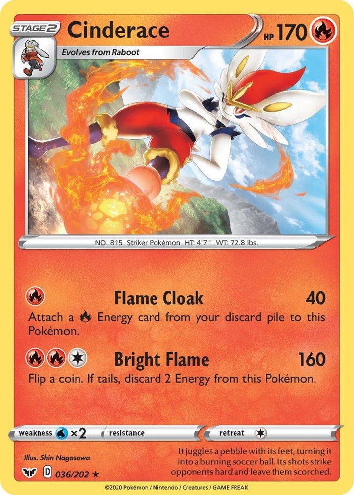 Cinderace (036/202) (Cracked Ice Holo) (Theme Deck Exclusives) [Sword & Shield: Base Set] (Online Only)