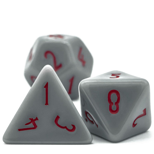 Grey Homage 7-Dice Set w/Red Numbers Minimalist (Online Only)